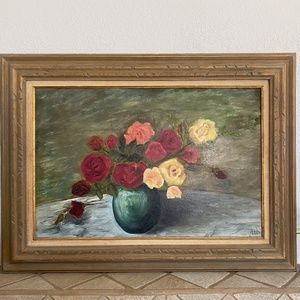 Spanish style hand painting Vintage 20 X30 boho